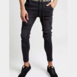 Elasticated Waist Skinny Distressed Denim Black