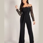 Lace Bardot Wide Leg Jumpsuit Black