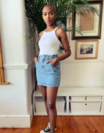 Paperbag Denim Skirt in Mid Blue - Image 3