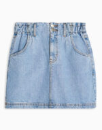 Paperbag Denim Skirt in Mid Blue - Image 2
