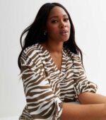 Curves Olive Zebra Print V Neck Top - Image 4