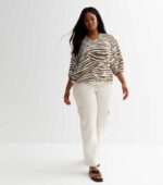 Curves Olive Zebra Print V Neck Top - Image 3