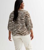 Curves Olive Zebra Print V Neck Top - Image 2